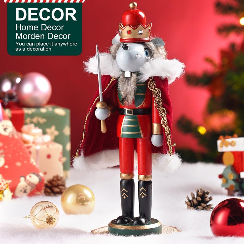 BXO Store Christmas Decorations Nutcracker Ornament,12 inch Wooden Traditional Nutcracker,Festive Collectible Christmas Nutcracker,Painted Nutcracker Figures Party Tabletop Thanksgiving Decor(Mouse King) - Image 4